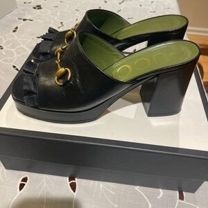 Gucci, Mid heel platform slide handles, 39.5, Black